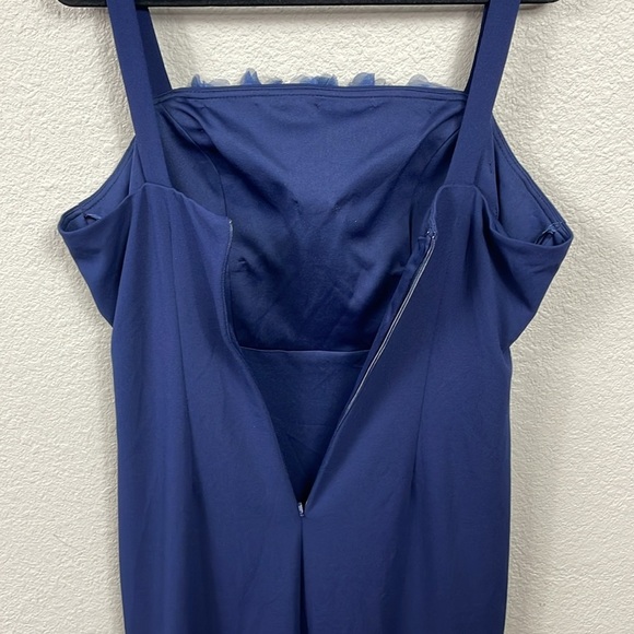 New Alex Evenings Flower Neckline Maxi Dress Square Neck Navy Blue Sz 14 - Picture 7 of 13